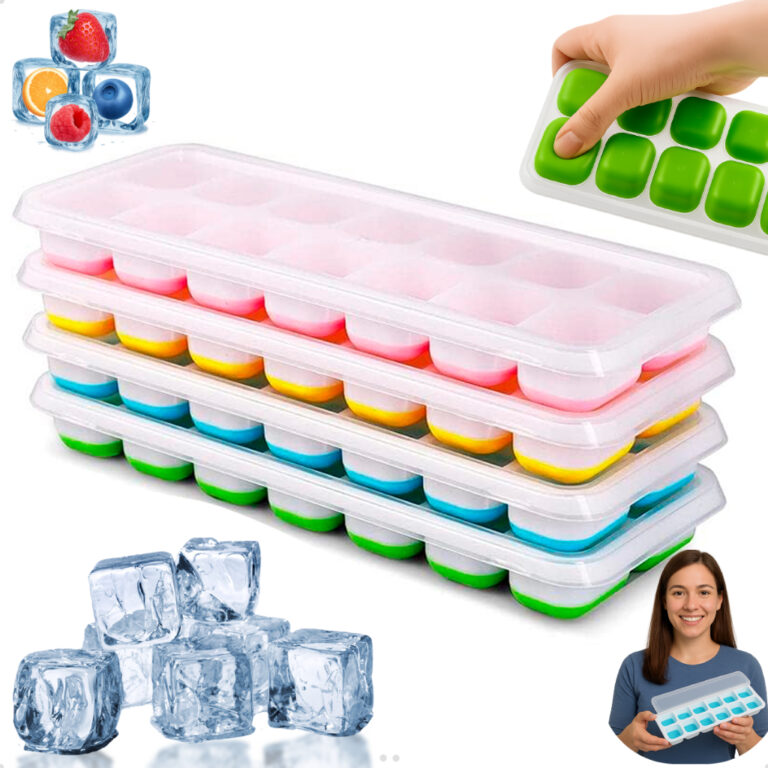 Kit 4 Forma De Gelo Fundo Silicone 14 Cubos Tampa 