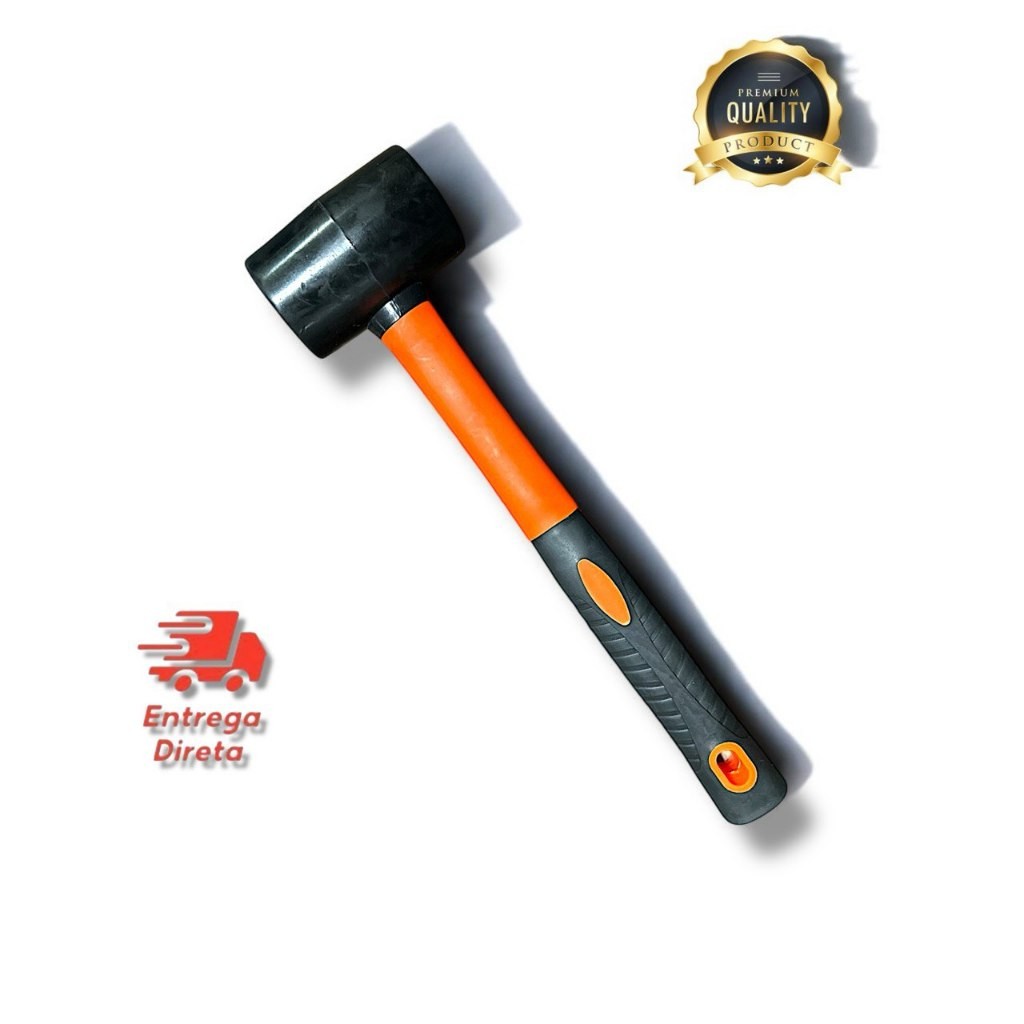 Martelo de Borracha Preta 50mm 225g com Cabo de Fibra de Vidro