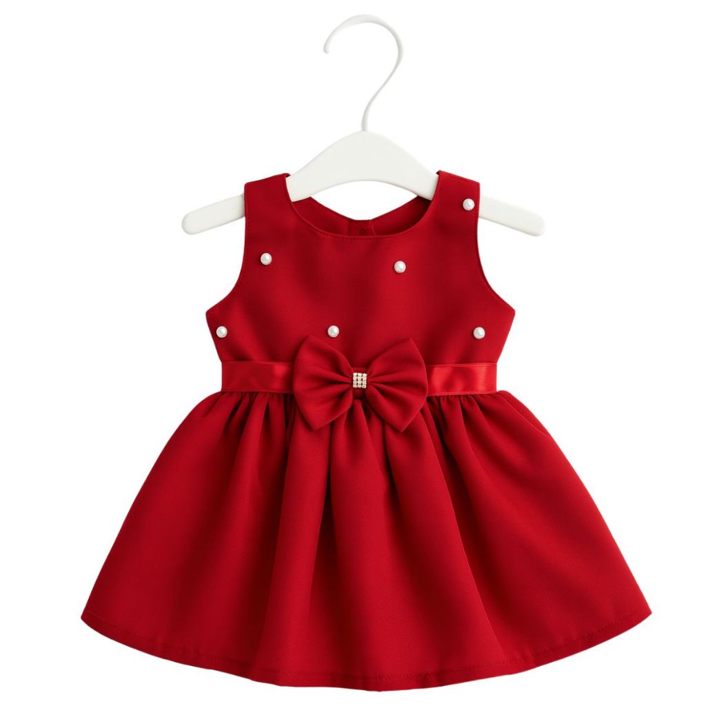 Vestido Infantil Verão para Festa Roupa Bebê Menina Luxo com Laço Vermelho