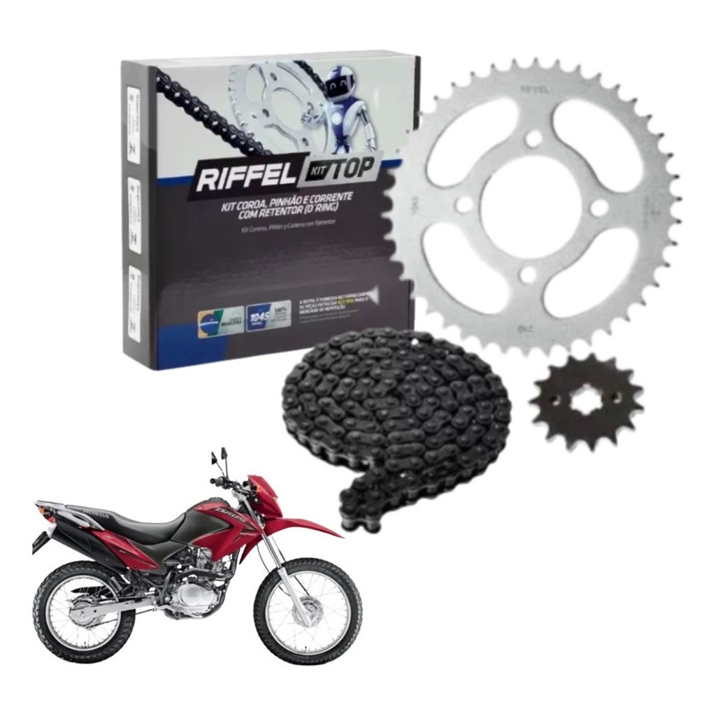 Kit Relação Transmissão Tração Com Retentor Nxr 150 Bros 2006 2007 2008 2009 A 2015 Original Riffel