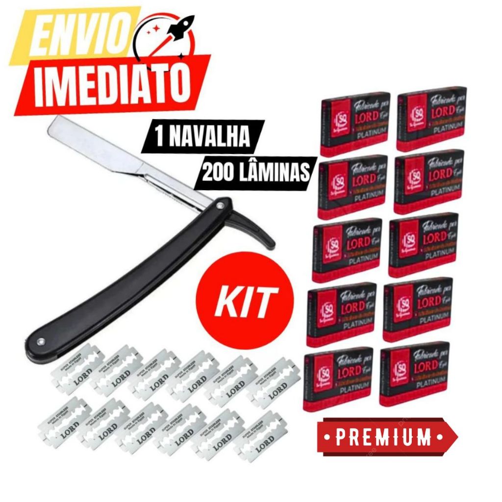 Kit 01 Navalhete + 200  ou 50 Lâminas Inox cabo Plástico Premium Leve Destreza Barbear Barbearia Cab