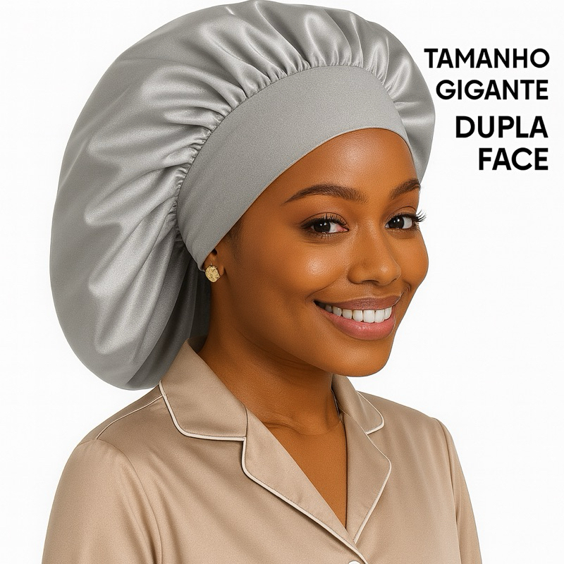 Touca de Cetim Dupla Face Grande Para Cabelos Longos Cozinha, Maquiagem Dormir