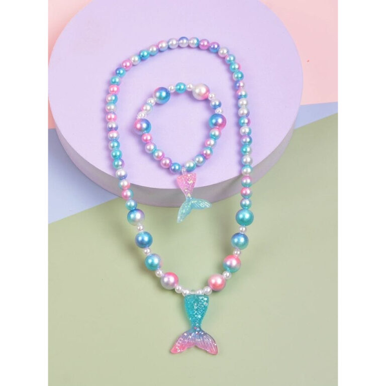 Kit Colar e Pulseira Infantil de Miçanga com Ping