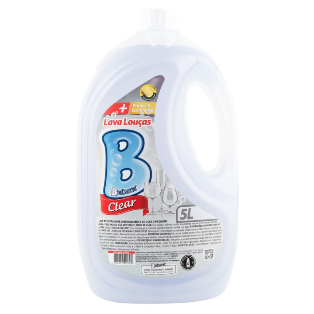 Detergente Lava Louças Economico Clear Barbarex 5 litros
