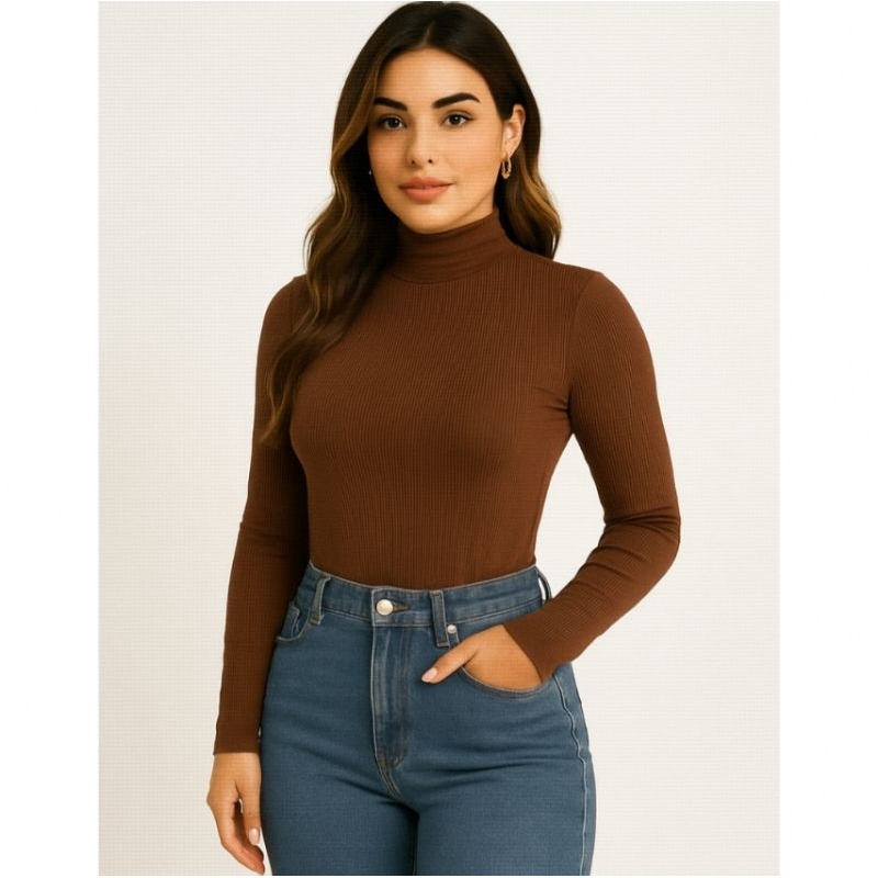 Body da moda Canelado de Manga Longa com Gola Alta  Feminino confortavel e estiloso