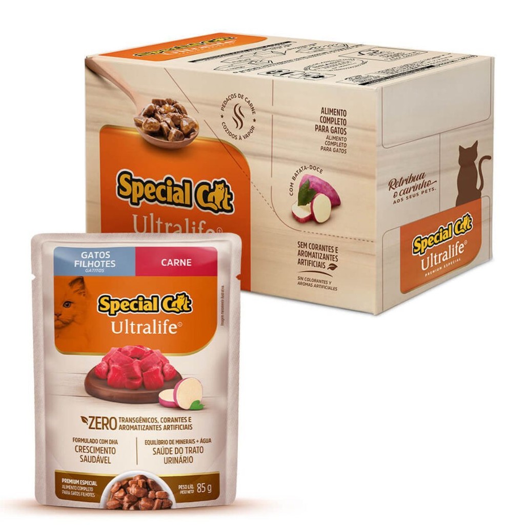 Caixa 12 Sachê Special Cat Ultralife Filhotes Sabor Carne – 85g