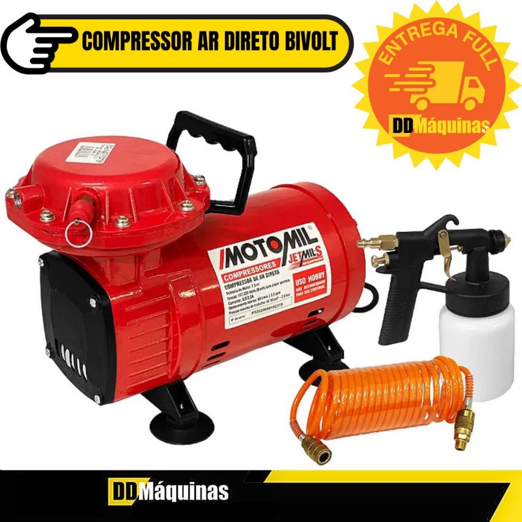 Compressor De Ar direto 2,3 Pés Com Pistola e Mangueira Bivolt – MOTOMIL