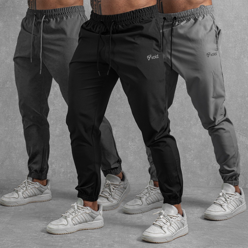 Kit 3 Calça Jogger Tactel Void com Elastano para Treino Esportiva Masculina