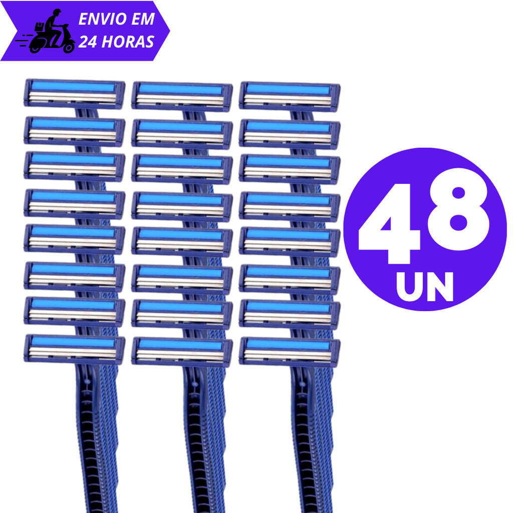 Kit Com 48 Aparelhos De Barbear Descartável Barbeador com 2 lâminas e Fita Lubrificante