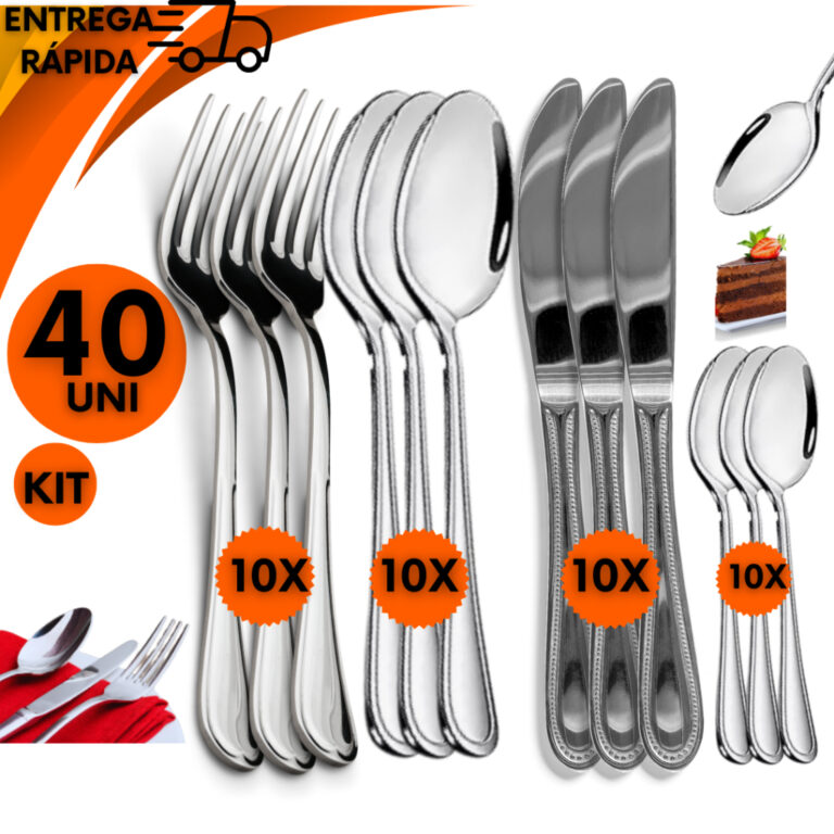 Conjunto 40 Unidades Inox 10 Colher 10 Faca 10 Ga
