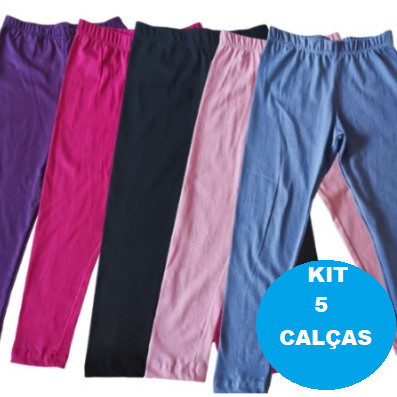 Kit 5 Calças Legging Infantil Menina Cotton Algod