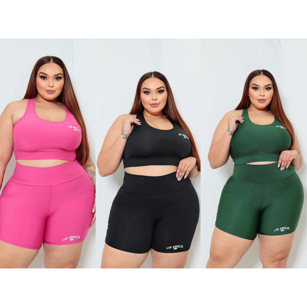 Kit 3 Conjuntos Top Shorts plus size Academia Los Angeles