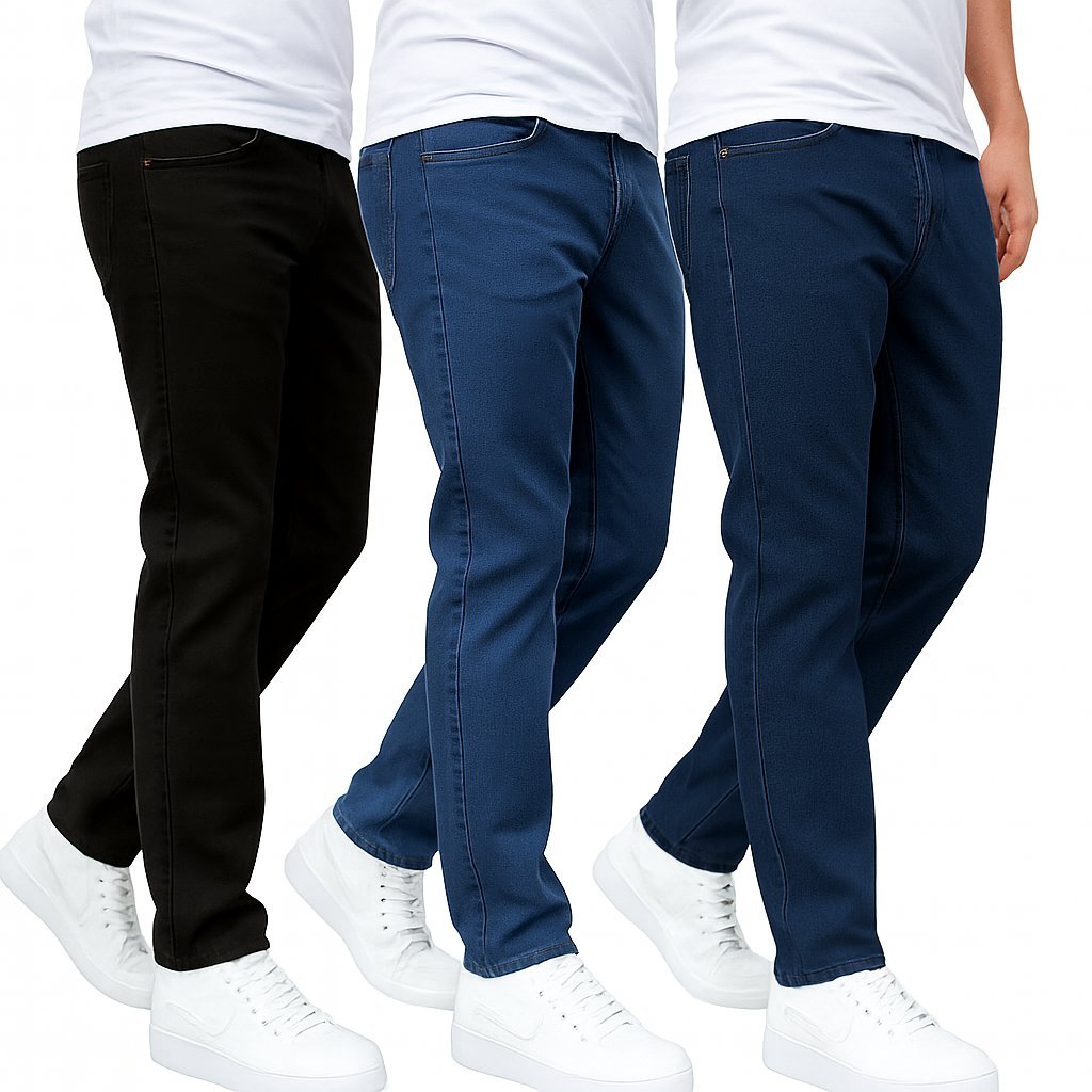 Kit com 1 ou 3 Calça Jeans Masculina Skinny com Lycra Tradicional 38 ao 50  Kit com 1 ou 3 Calças Je