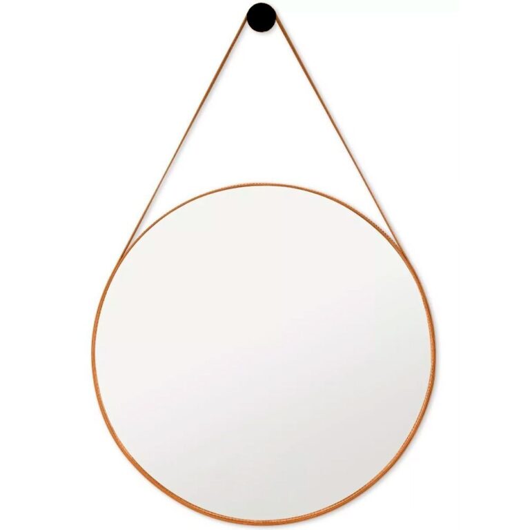 Espelho Redondo Adnet Couro com Alça 60cm 50cm 40