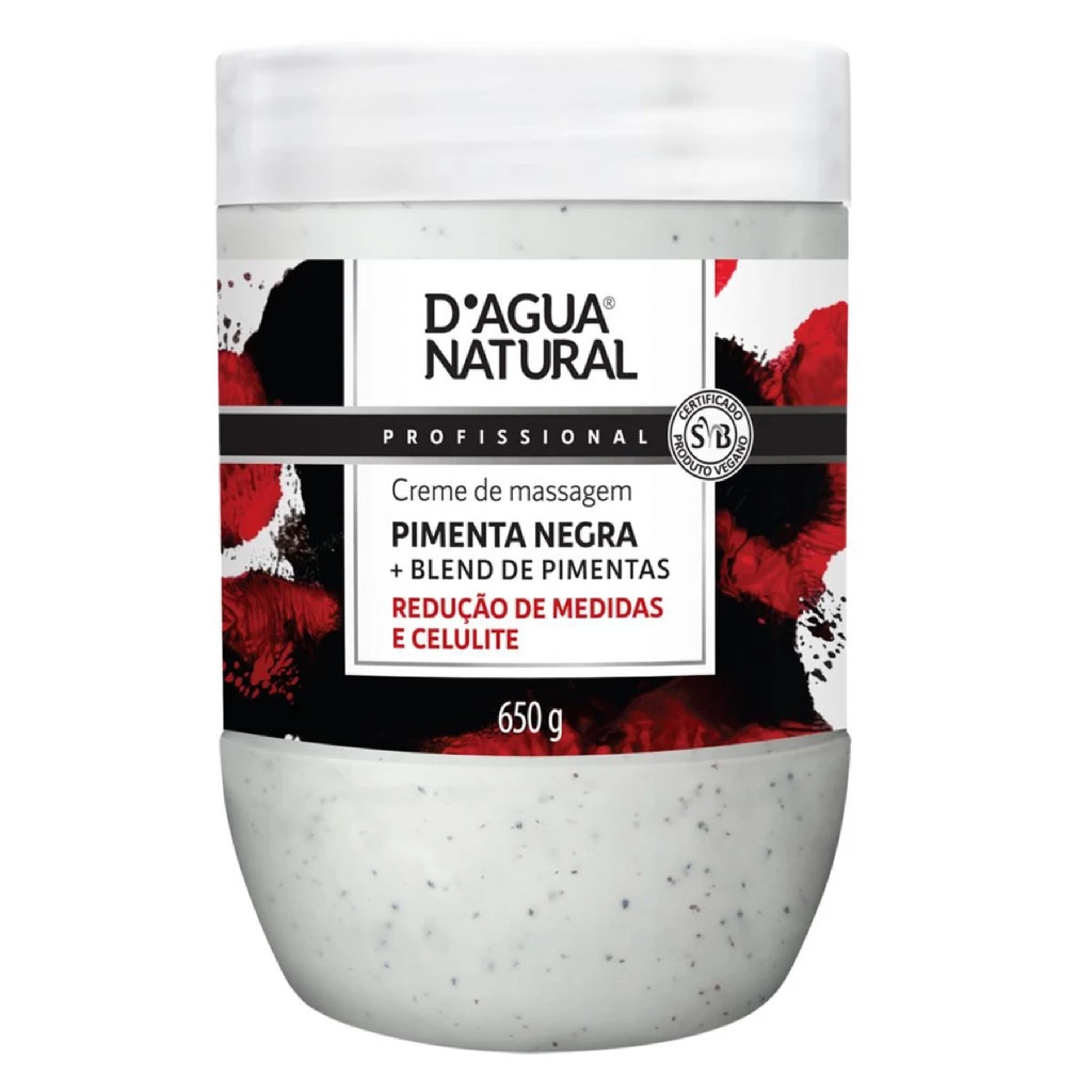 Creme Massagem Redutor Medidas Pimenta Negra 650g DAgua Natural