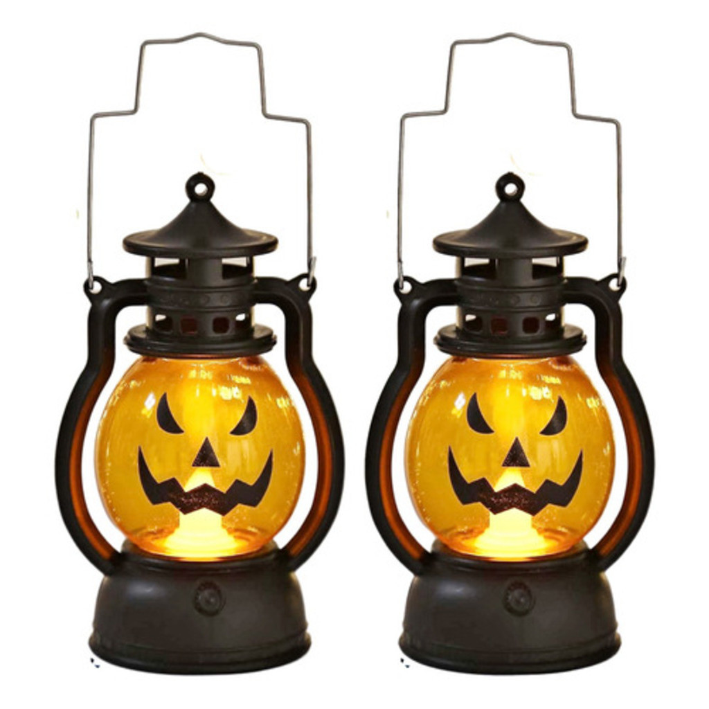 2 Lampião Arandela Enfeite Led Abóbora Halloween Lanterna