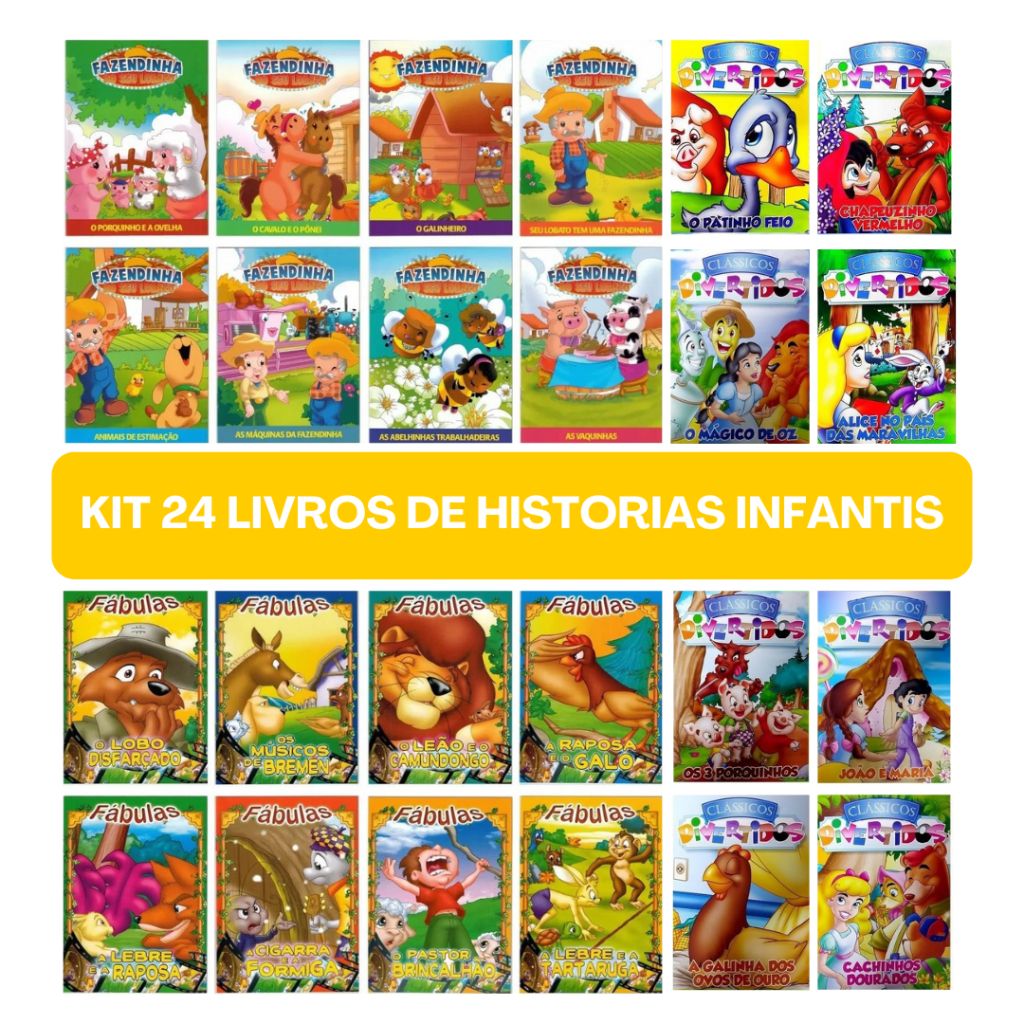 Kit 24 livros de Historias Infantis – Clássicos – Fabulas – Fazendinha do Seu Lobato