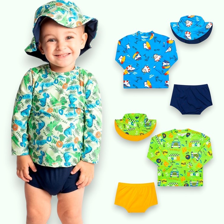 Kit 3 Peças Moda Praia. Blusa com Proteção Sola