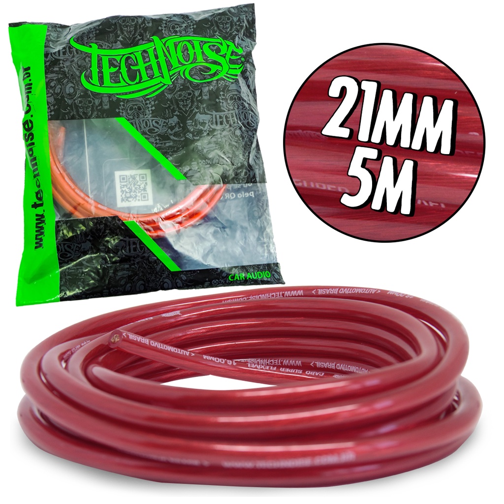 Cabo Bateria 21mm 5m 100% Cobre Fio Alimentação Automotivo