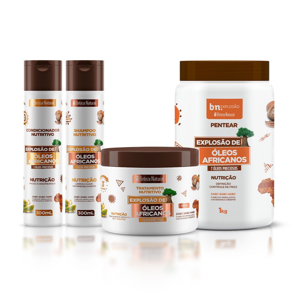 Kit Explosão de Óleos Africanos (Shampoo, Condicionador, Máscara, Creme de Pentear)