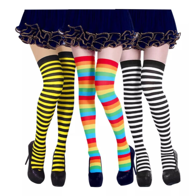 Kit 3 Meias Colorida Preta Branca Listrada Amarela