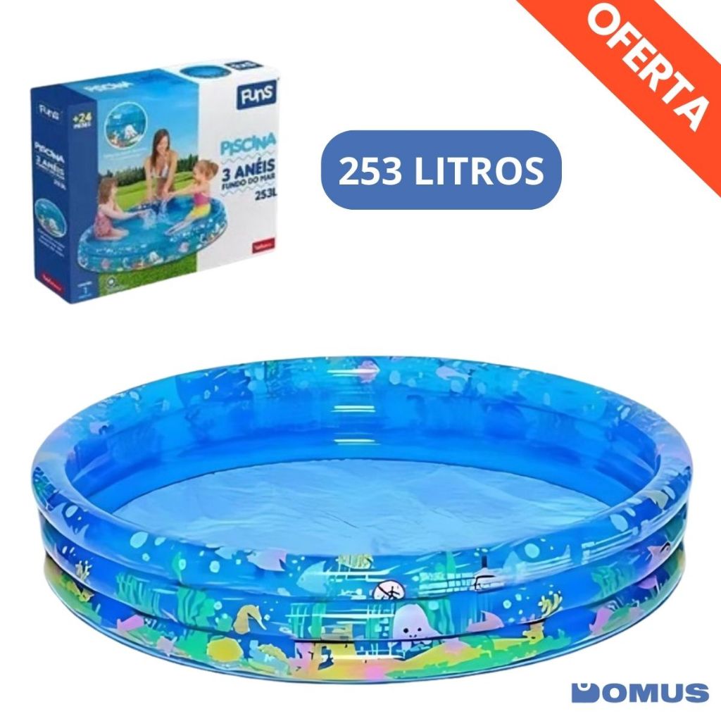 Piscina Infantil 3 Anéis Estampa Fundo Do Mar 253L