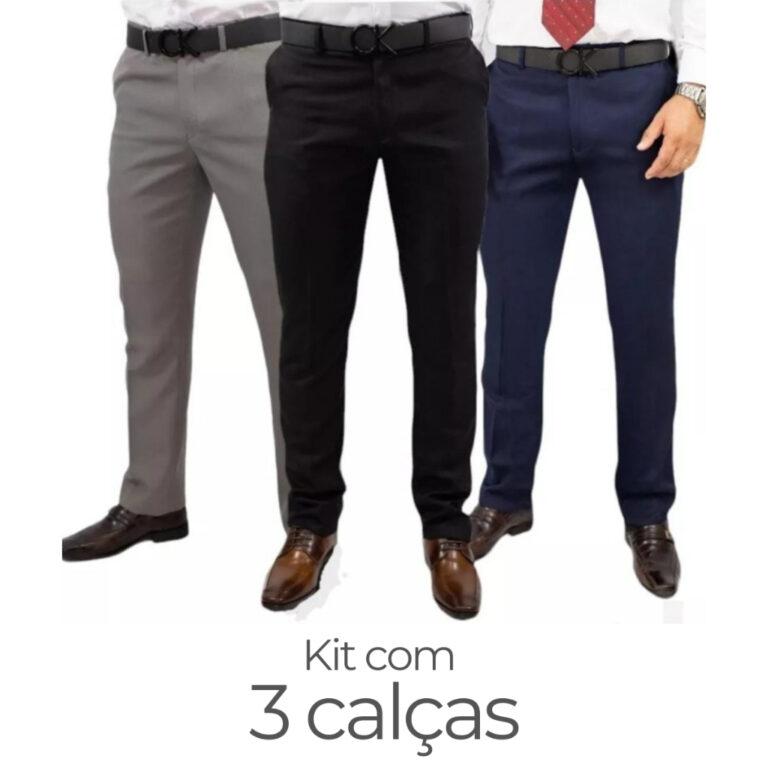 Kit 3 Calças Social Oxford Masculina Alfaiataria 