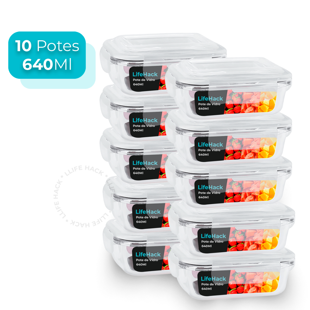 Conjunto Potes Vidro Hermético Mantimentos Marmita 640ml