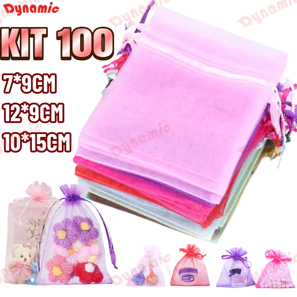 Kit 100/50/25/10 Un Saco Saquinho Organza Tule Saquinho 7×9 9×12 10×15 13×18 Festa Casamento (Escolh