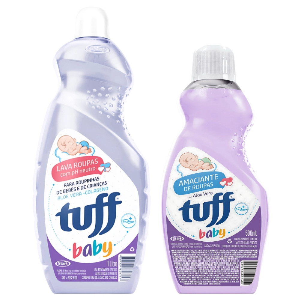 Kit Lavagem Baby Com Lava Roupas 1L e Amaciante 500ml Tuff Aloe Vera Bebê Ph Neutro