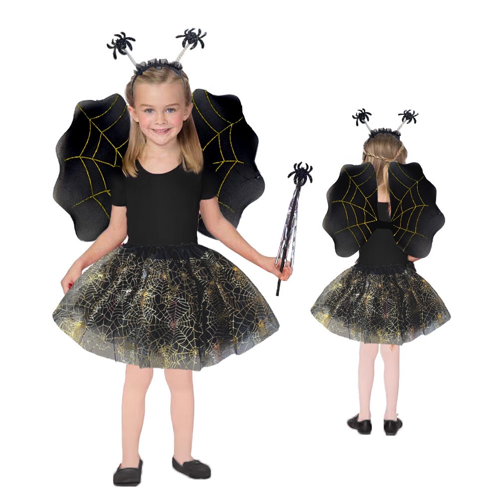 Kit 4 Fantasia Asas de Borboleta Fada Tiara Varinha e Saia Tule Infantil Vestidos De Halloween