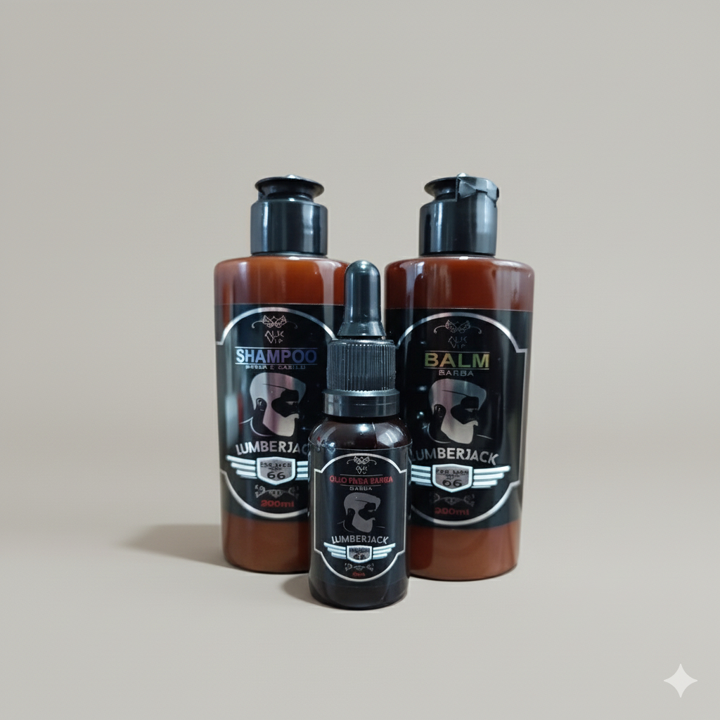 Kit Balm, Shampoo 3×1 e Óleo para barba Lumberjack – Alkmena M-6