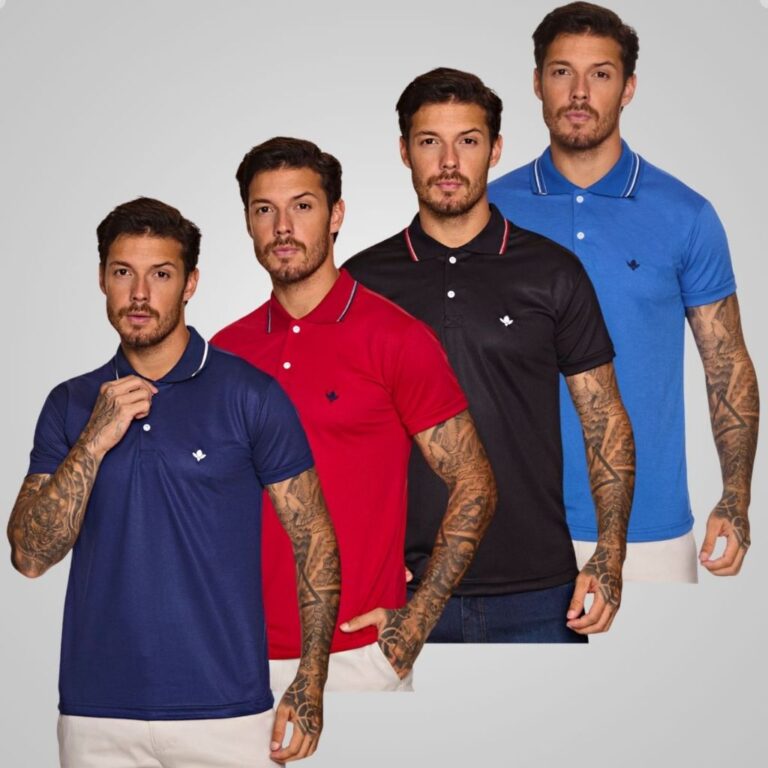 Camiseta gola polo malha piquet moda masculina cam
