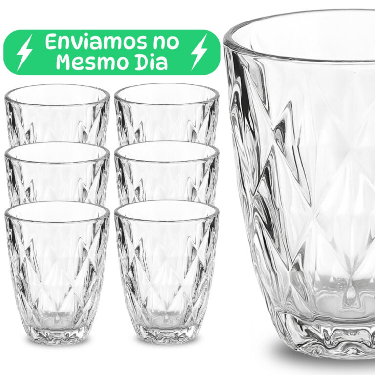 Jogo de Copos Diamond 300ml Vidro Grosso Diamante 