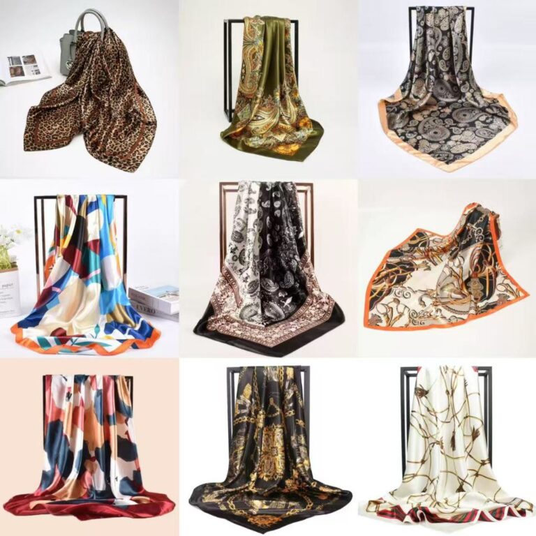 Grande lenço quadrado de cetim da moda 90×90Fest