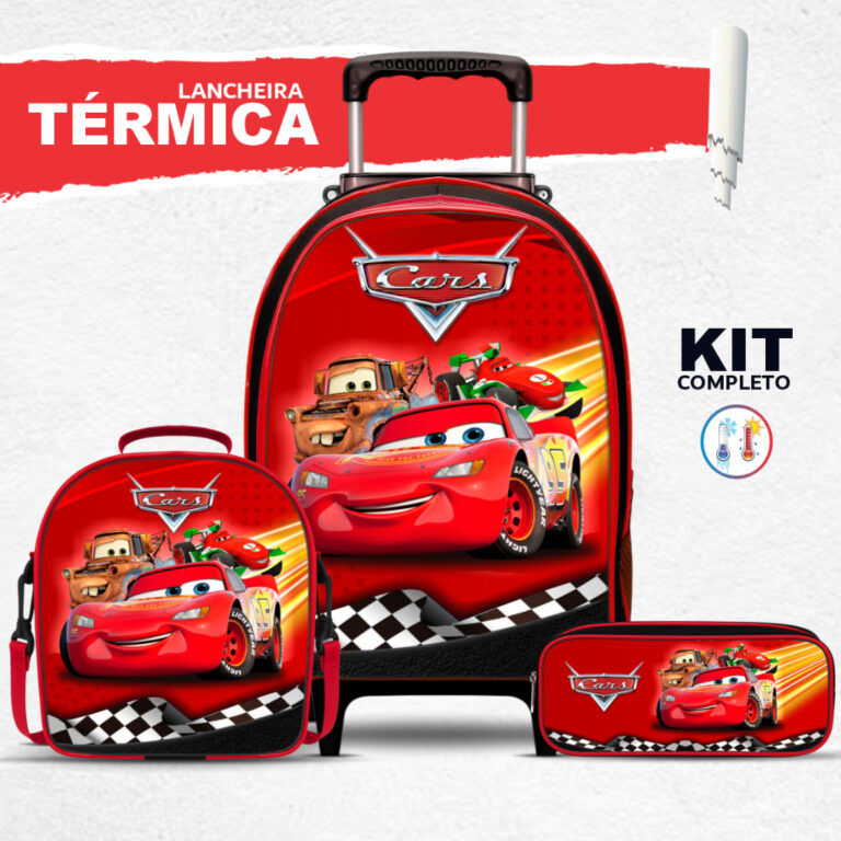 Kit Mochila Escolar Carros com Lancheira TÉRMICA 
