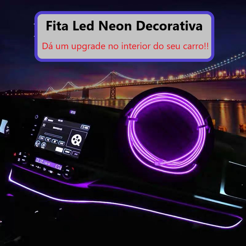 Fita de Led Neon Painel Interior Carro Decoração Automotiva  12V 3 / 5metrosTopLuxo