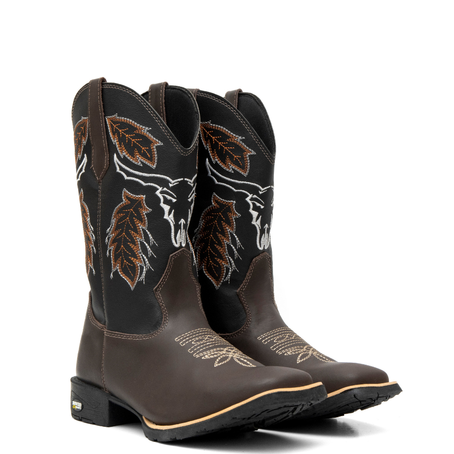 Bota Texana Masculina Country Bordada Em Couro Festa do Peão