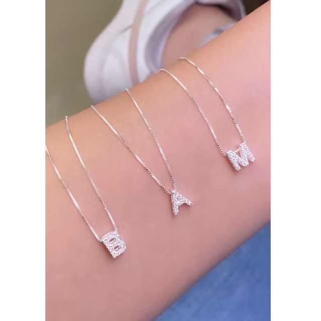 Colar Corrente banhado prata 925 com pingente inic