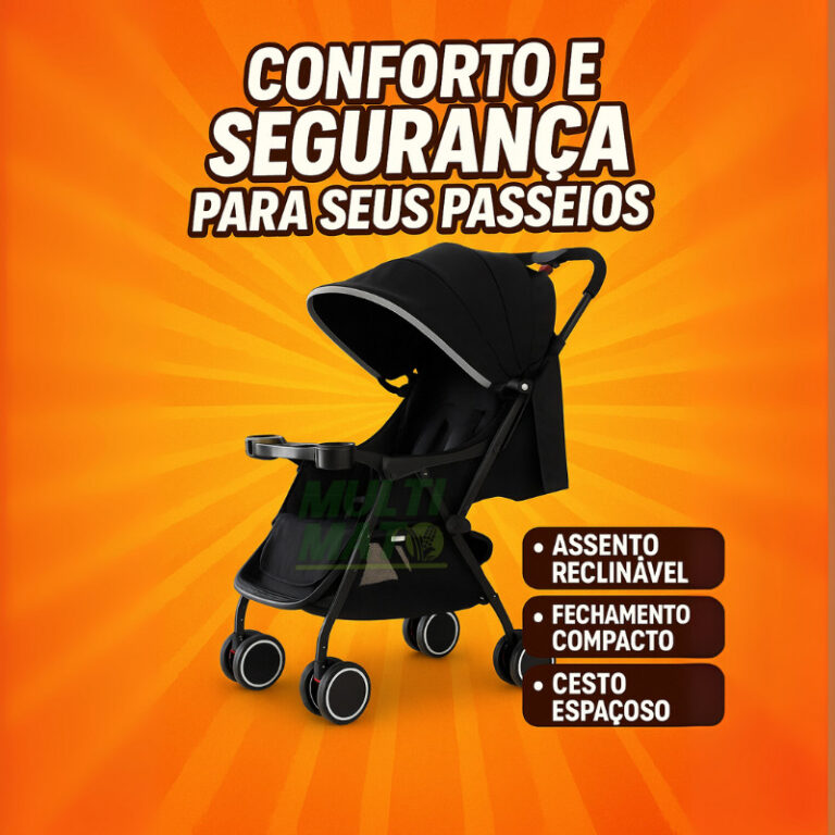 Carrinho de Bebê Reclinável com Alça até 20kg 