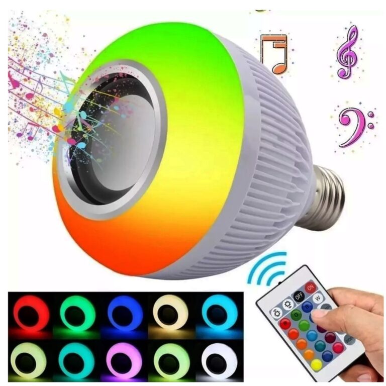 Lampada Musical Caixa Som Bluetooth Led Rgb Com Co