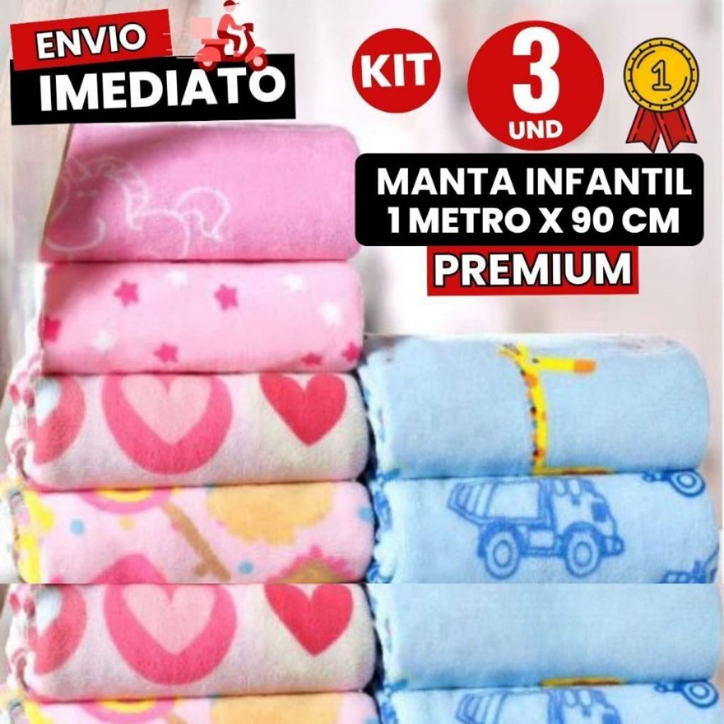 Kit 3 2 Manta De bebê Cobertor Do Bebe Mantinha Microfibra Estampada Para Kit Maternidade 1 MT x 90