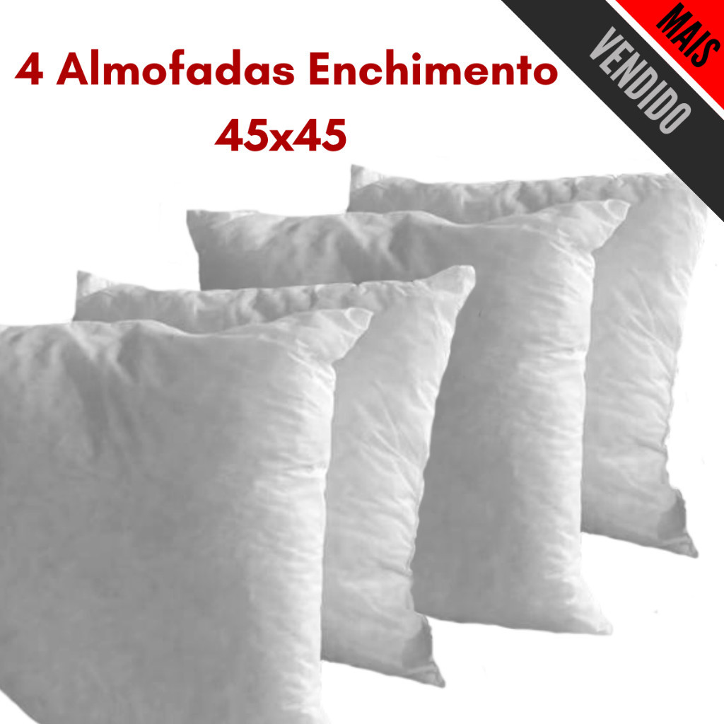 Kit 4 Refis Almofada 45×45 Enchimento Recheio Volumoso e Espuma Flocada Macia