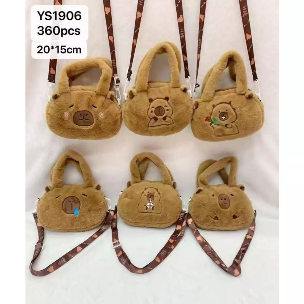 Bolsa de ombro capivara pelúcia fofa bolsa escolar para crianças e adolescentes