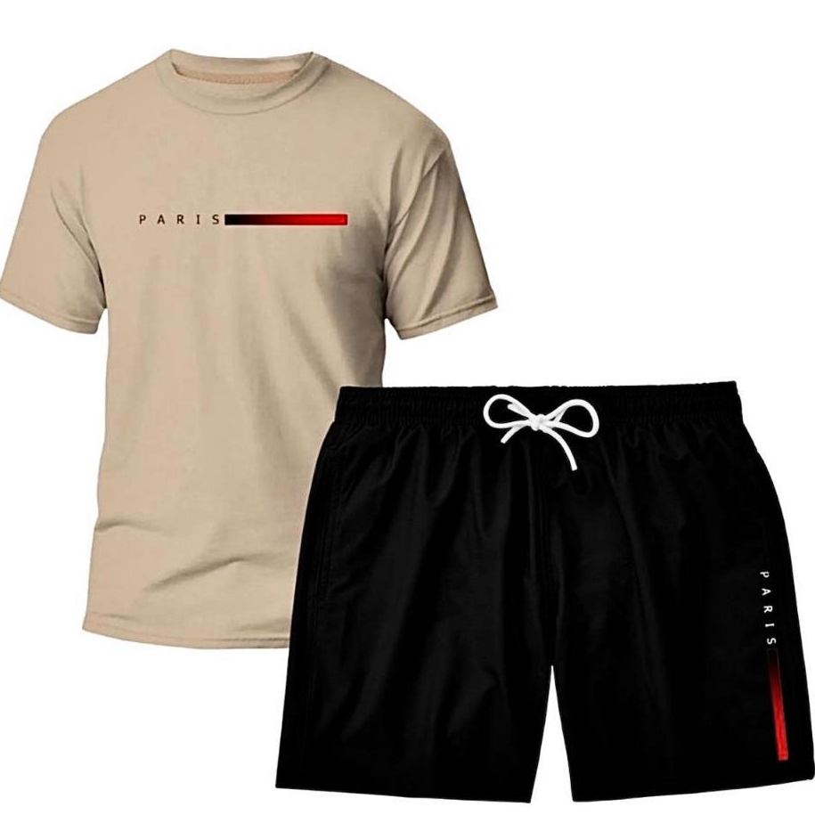Kit Camiseta Masculina + Short Tactel Paris Lançamento Esporte Verão