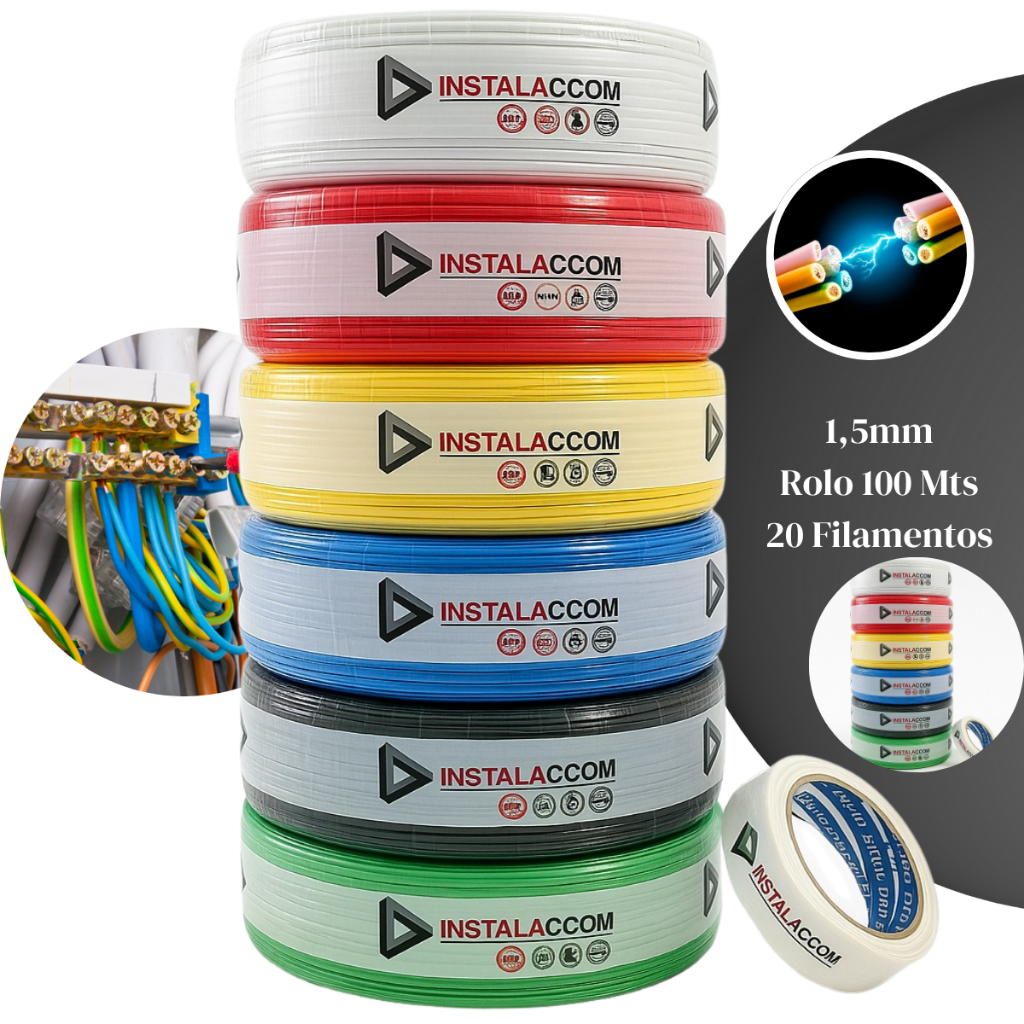 Fio 1,5mm Cabo Flexível Rolo 100m Metros 750v Fioccom