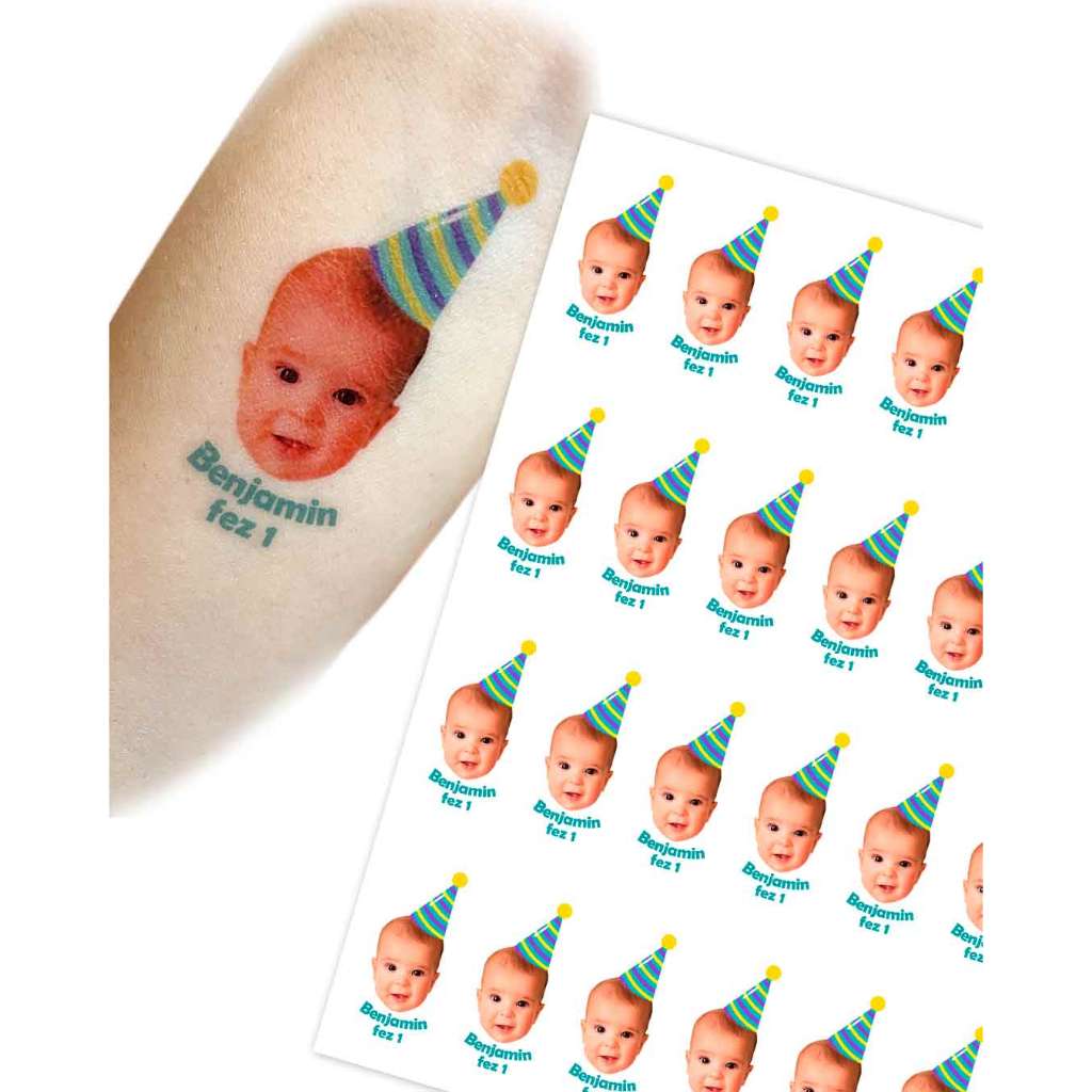 Tatuagem Temporaria Personalizada Aniversario 20x28cm 24 unidades
