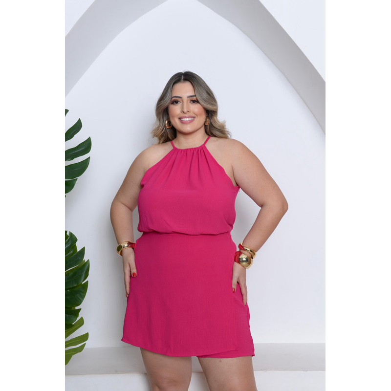 Macacao Plus Size  Short + Saia | Tecido Dunas Confortável