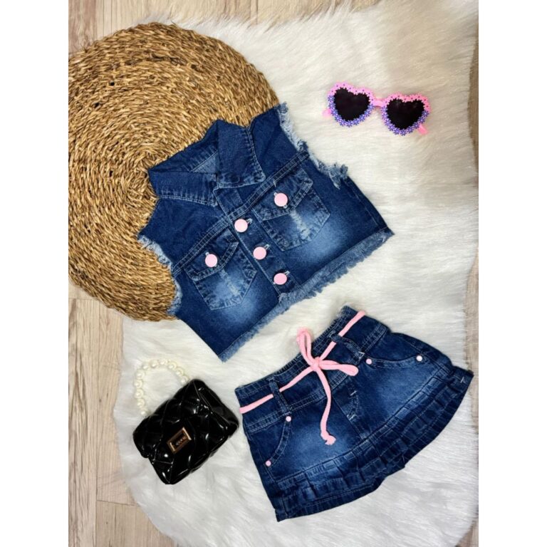 Conjunto Shorts Saia e Colete Jeans Molinho Menina