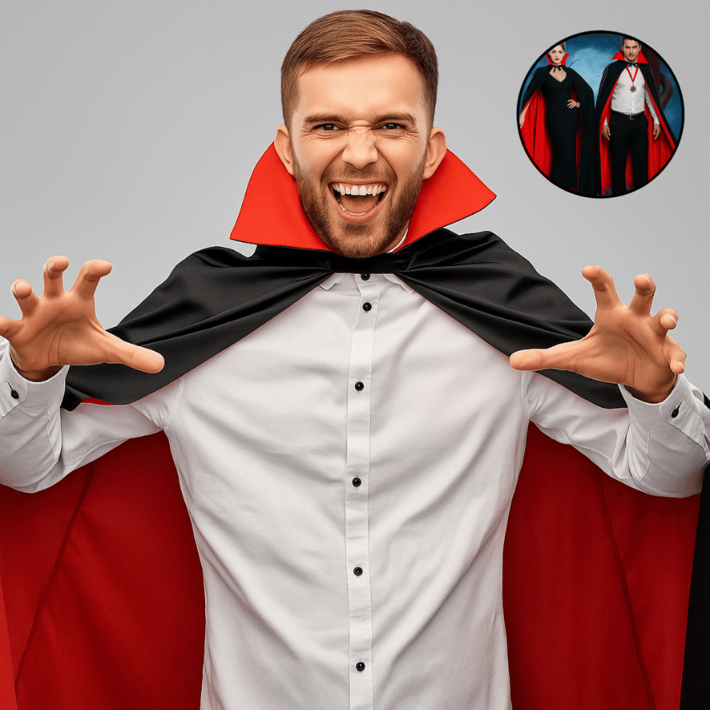 Fantasia Capa Vampiro 140cm Dupla Face Preto e Vermelho de Poliéster – WDF / Festa Terror Halloween